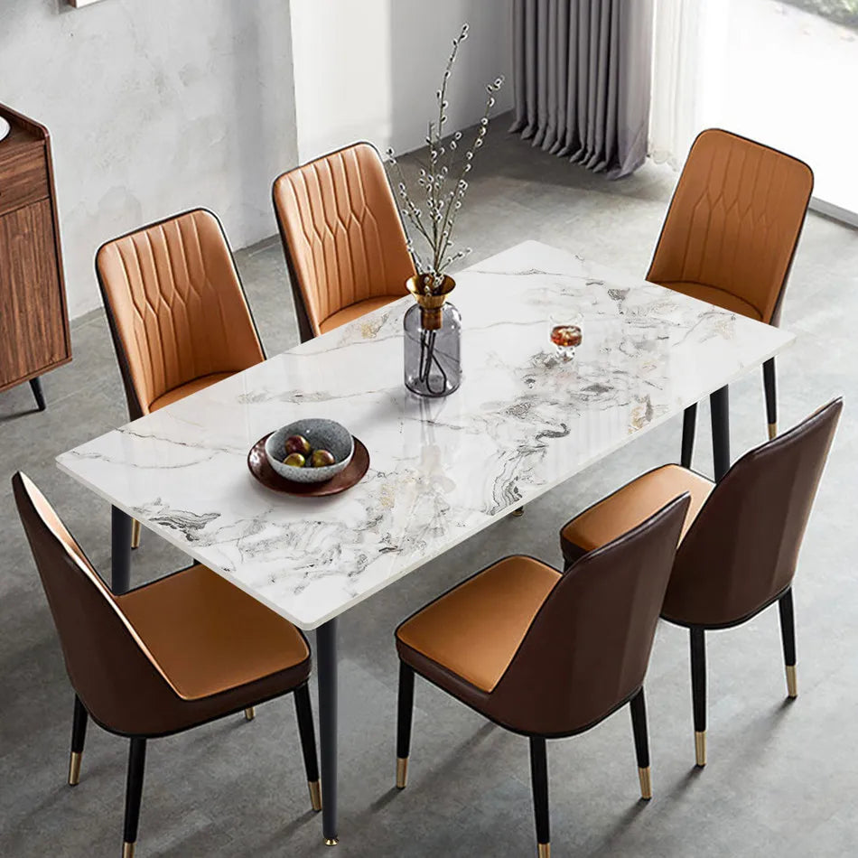 LUVODI 4-6 People Seats Marble Dining Table with Chair 1.2m Restaurant Kitchen Cafe Shop Coffee Table Furniture with Metal Legs
