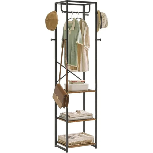 Coat Rack with 3 Shelves and 8 Hooks
