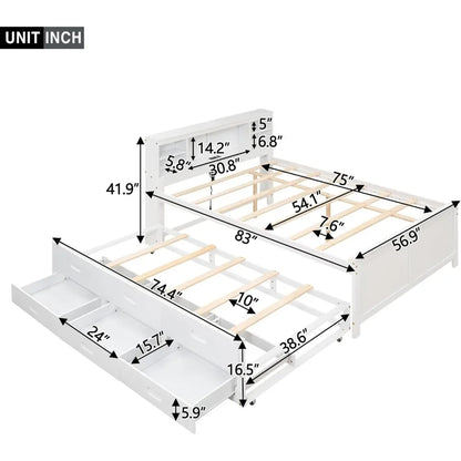 Full & Twin Storage Bed With Bookcase Headboard Wood Platform