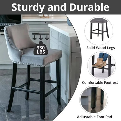 Bar Stools Set Counter Height,with Solid Wood Legs