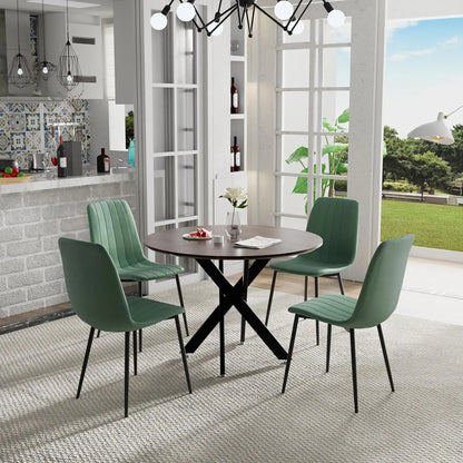 5 Piece Circle Dining Table Set for 4, 42 Inch Black Table & Velvet Upholstered Chairs With Sturdy Metal Legs, Round Kitchen