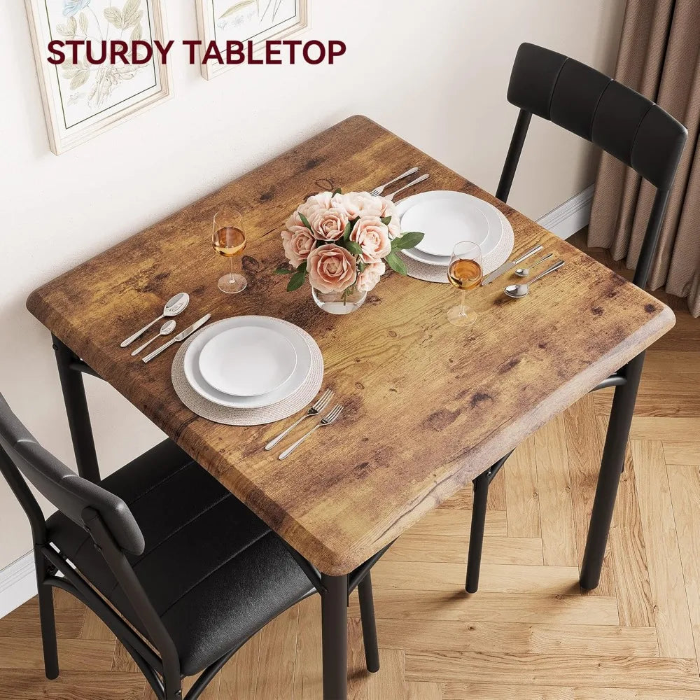 Dining Table Set for 2, Kitchen Table and Chairs with Upholstered Chairs,3 Piece Dining Room Table Set,Square Kitchen Tables Set