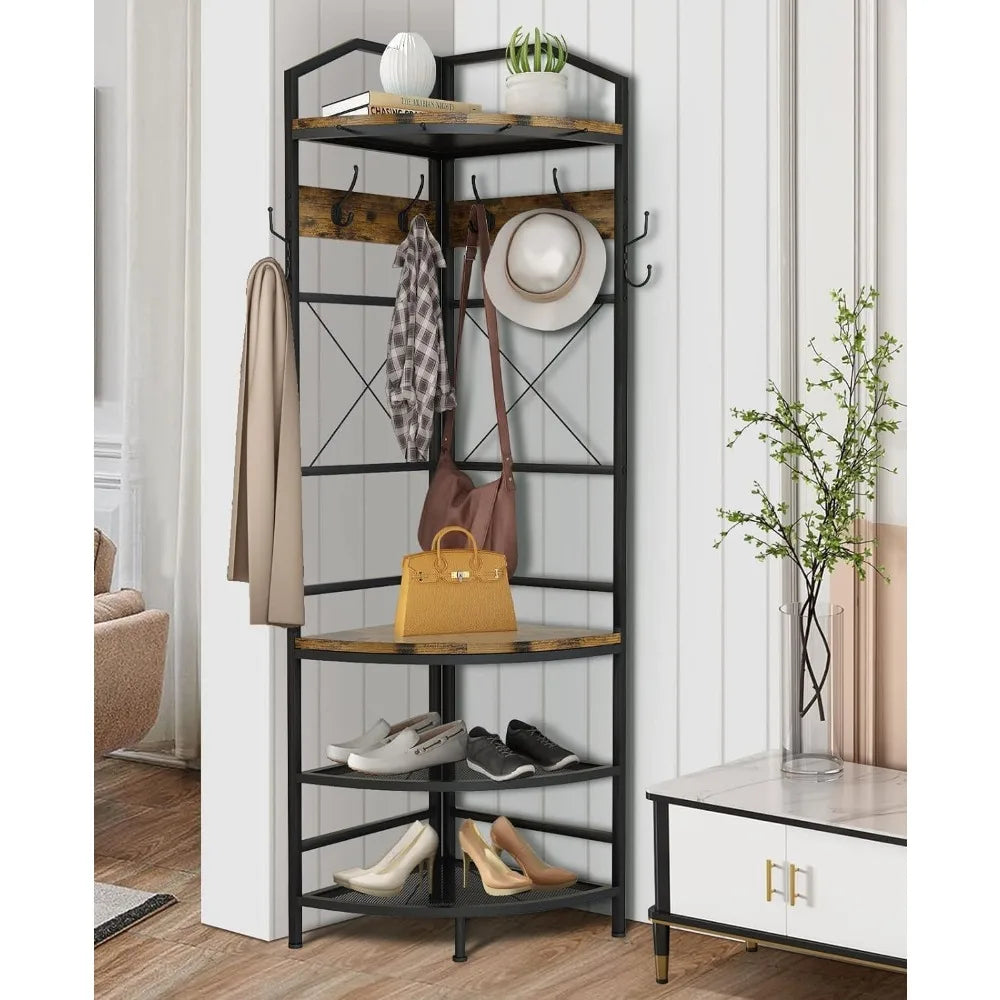 4-Tier Corner Coat Rack with Shoe Storage