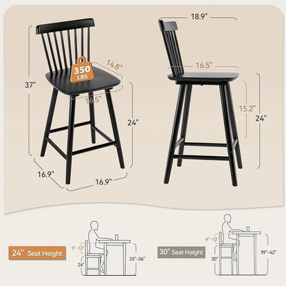 4 Pieces Wooden Bar Stools Set 24 Inch