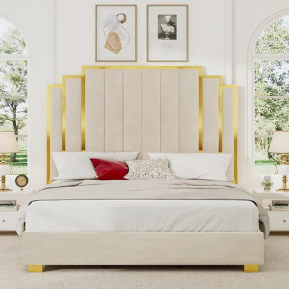 Queen & King Size Platform Bed Frame with Extra Tall Headboard
