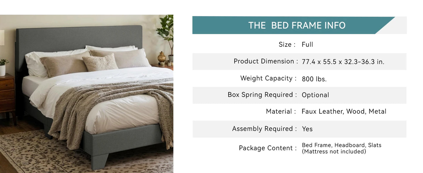 Full - Queen - King Bed Frame with Adjustable Headboard