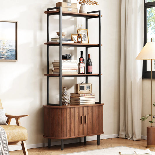 Tall Bookshelf,4-Tier Book Case with Storage Cabinet