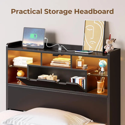 Bed Frame with Bookcase Storage - Full, Queen & Twin sizes