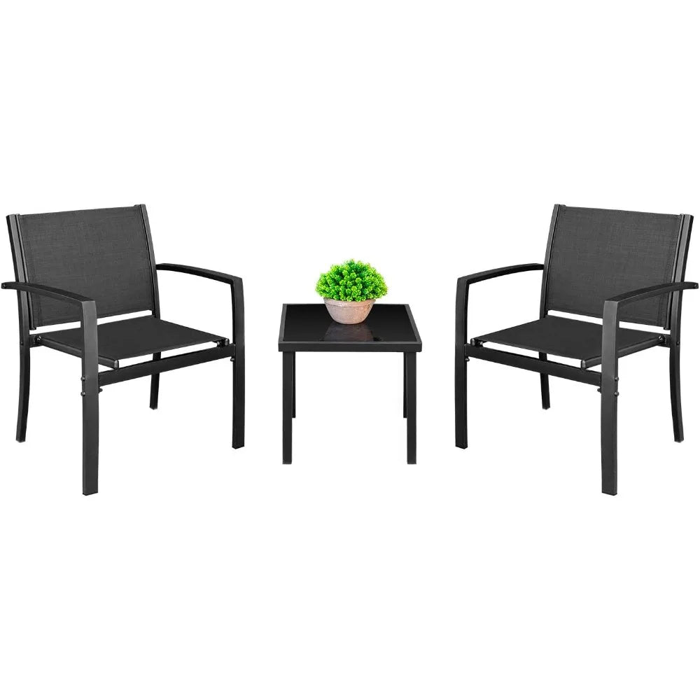 3 Pieces Furniture Outdoor Porch Lawn Chairs with Coffee Table