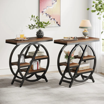 Tribesigns End Table, Narrow End Table with 3 Storage Shelves, Wooden Side Table, Industrial Small Sofa Side Table