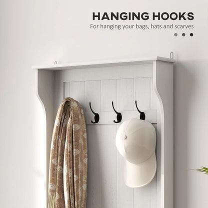 Standing Coat Rack with Shoe Bench and Four Hooks