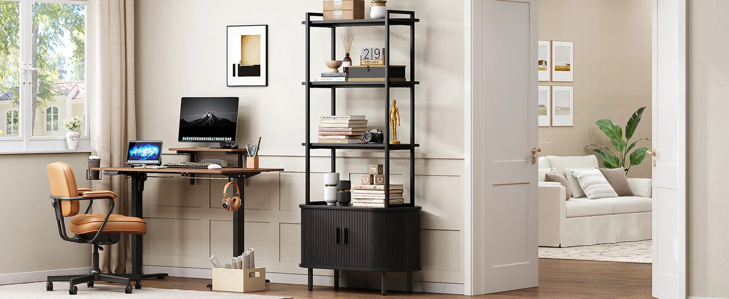 Tall Bookshelf,4-Tier Book Case with Storage Cabinet
