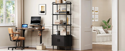 Tall Bookshelf,4-Tier Book Case with Storage Cabinet