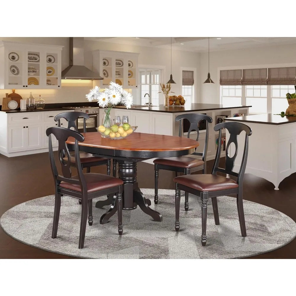 KENL5-BLK-LC 5 Piece Kitchen Table & Chairs Set Includes an Oval Dining Room Table with Butterfly Leaf