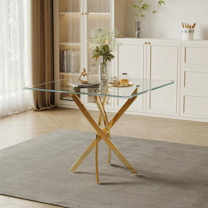 Glass Dining Table Set for 4 with Chairs, Modern 5 Piece Dining Room Set with 36" Round Tempered Glass Table & 4 Velvet Chairs