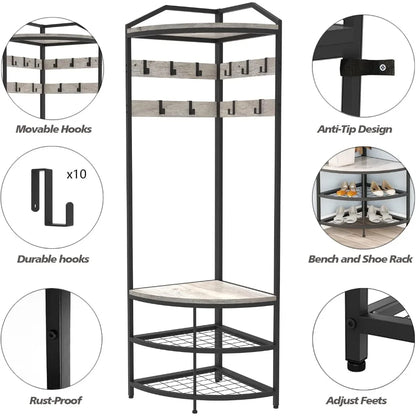 Entryway Coat Rack with Shoes Shelf Organizer