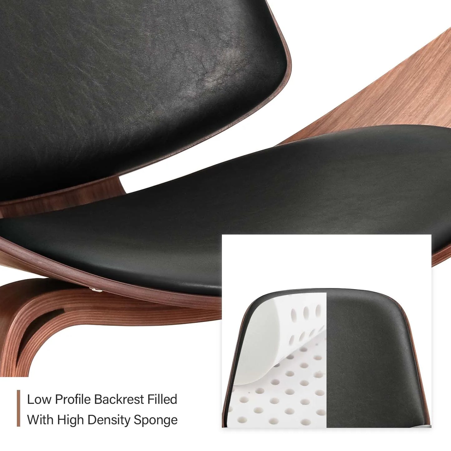 Lounge Shell Chair Faux Leather Solid Wood Style