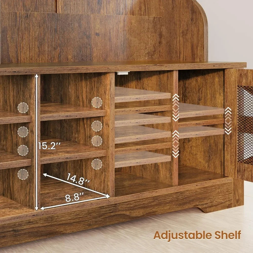 5 in 1 Entryway Bench with Coat Rack, Shoe Cubbies & Shelf