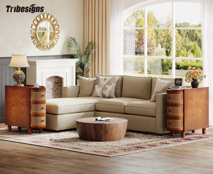 Tribesigns End Table Round Solid Wood Sofa Bedside Narrow Bedroom Side Table Nightstand with Drawer