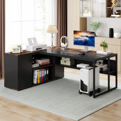 71 inch Executive Desk, L Shaped with Cabinet Storage