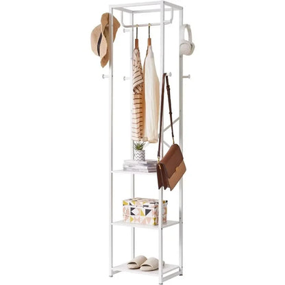 Coat Rack with 3 Shelves and 8 Hooks