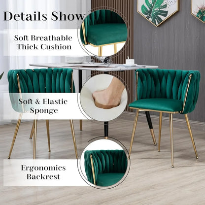 Golden Round Glass Dining Table Set for 4, 39'' Clear Dinner Table Set, 5 Pieces Modern Luxury Circle Kitchen Table and Green