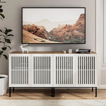 2 in 1 TV Stand with 4 Doors, Oak Sideboard, Metal Base