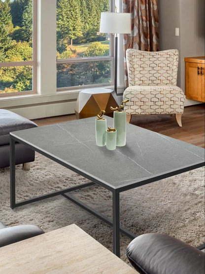 Modern Marble and Metal Frame Open Rectangle Coffee Accent Table Living Room End Table