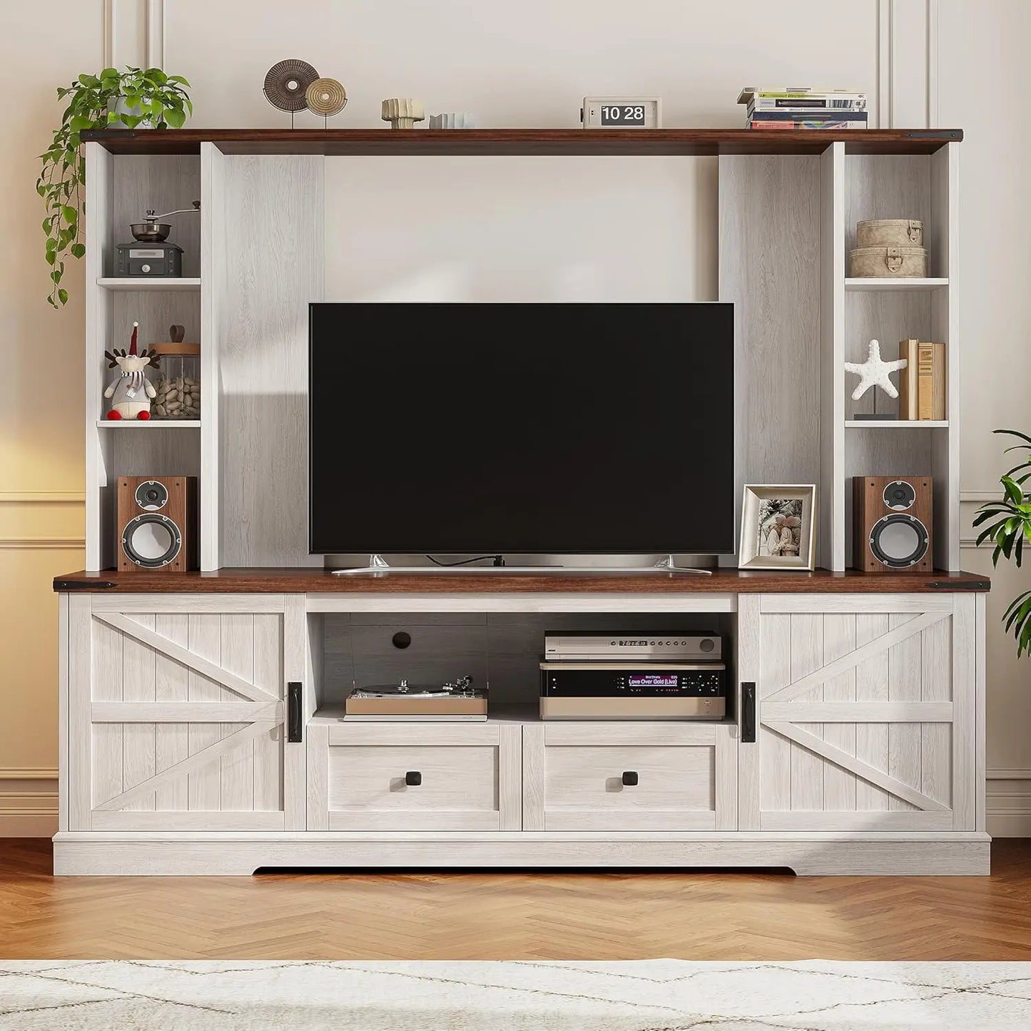 Wall TV Stand with 2 Doors, with LED & Power Outlets
