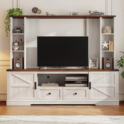 Wall TV Stand with 2 Doors, with LED & Power Outlets
