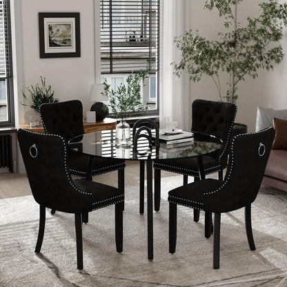 5 Piece Luxury Round Glass Dining Set, Modern Minimalist Circle Kitchen Table Set for 4, 42'' Clear Circular Glass Top Dinner Ro