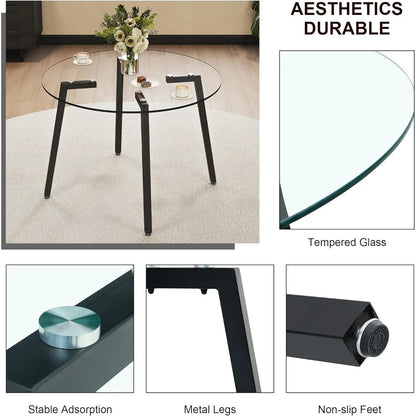 5 Piece Luxury Round Glass Dining Set, Modern Minimalist Circle Kitchen Table Set for 4, 42'' Clear Circular Glass Top Dinner Ro