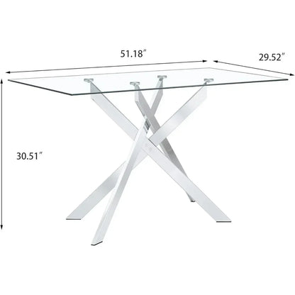Rectangular Glass Dining Table Kitchen Glass Top Table for 4 with   Metal Legs,Dining Table Kitchen Glass Tables for Kitchen
