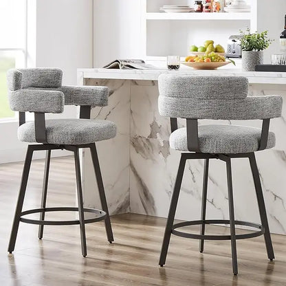 Bar Stools with Full Back Set of 2 with Linen Padded Back