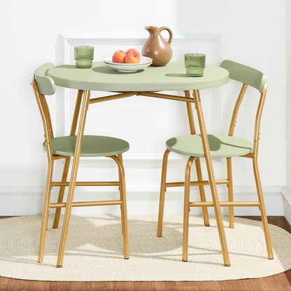 3-Piece Modern Oval Dining Table Set, Small Kitchen Dinette w/ 2 Chairs, Metal Frame, Curved Backrests