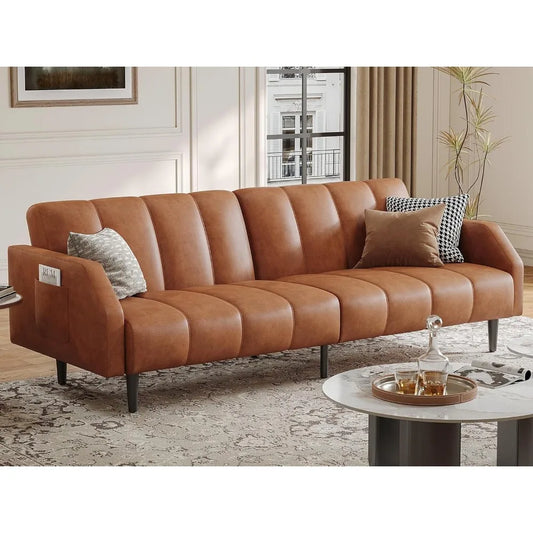 Sofa Bed Couch, 2 Seater Faux Leather Futon Sleeper