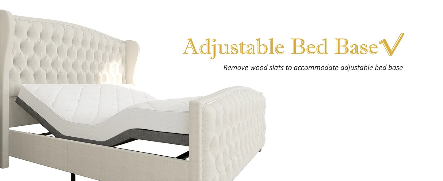King& Queen Size Bed Frame, Velvet Upholstered