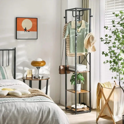 Coat Rack with 3 Shelves and 8 Hooks
