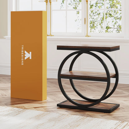 Tribesigns End Table, Narrow End Table with 3 Storage Shelves, Wooden Side Table, Industrial Small Sofa Side Table