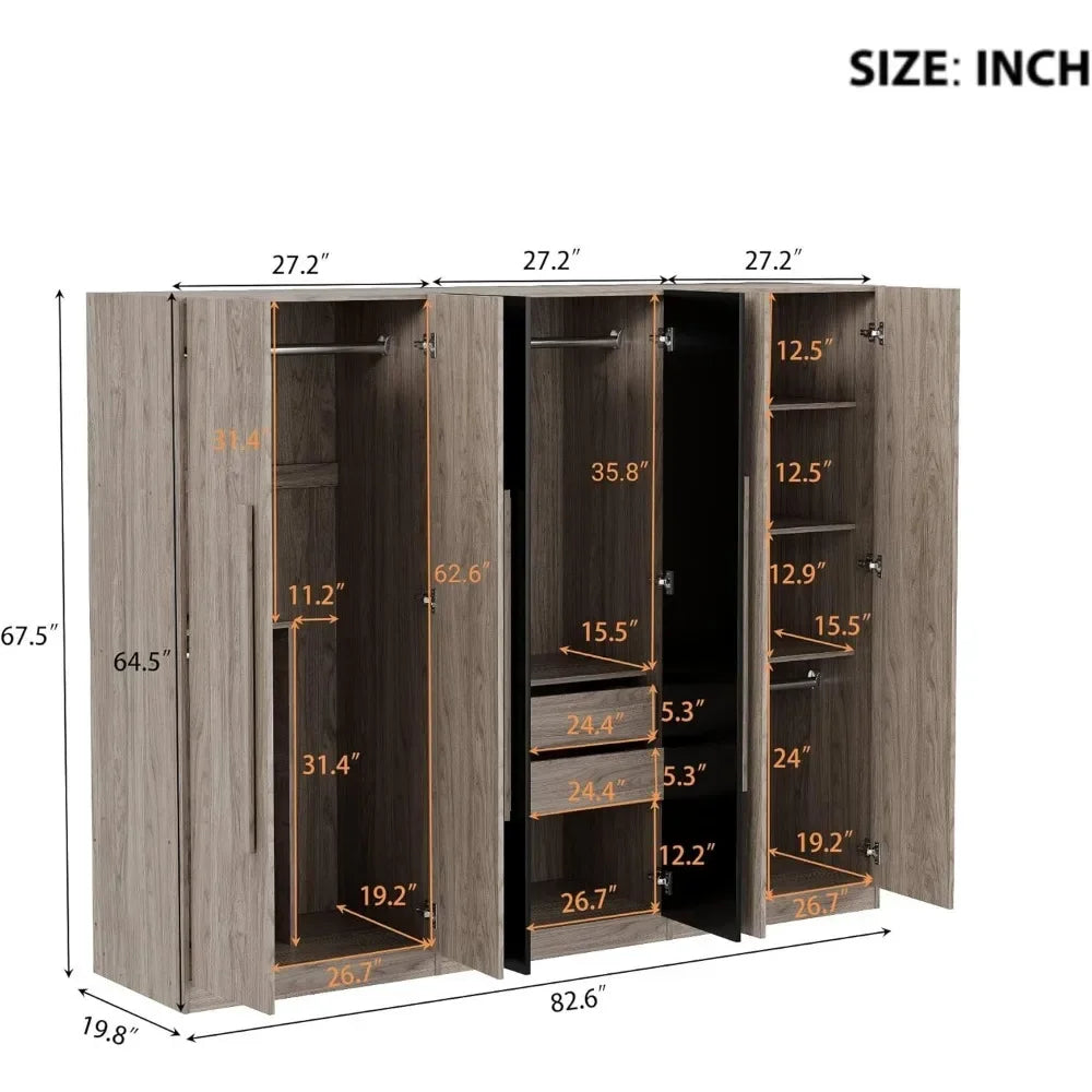 Wooden Armoire Wardrobe Cabinet with 6 Doors