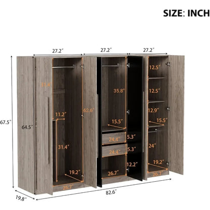 Wooden Armoire Wardrobe Cabinet with 6 Doors
