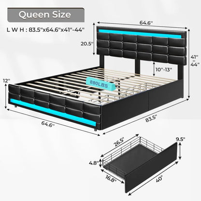 Bed Frame with Leather Platform and Storage – Twin, Queen & Full Sizes