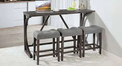 Dining Bar Table and Chairs with Power Outlet, 4 Piece Bar Table Set with Chairs, Sofa Bar Table with 3 Padded Stools