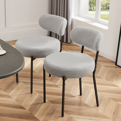 Ergonomic Round Dining Chairs Set of 2 Plush Fabric
