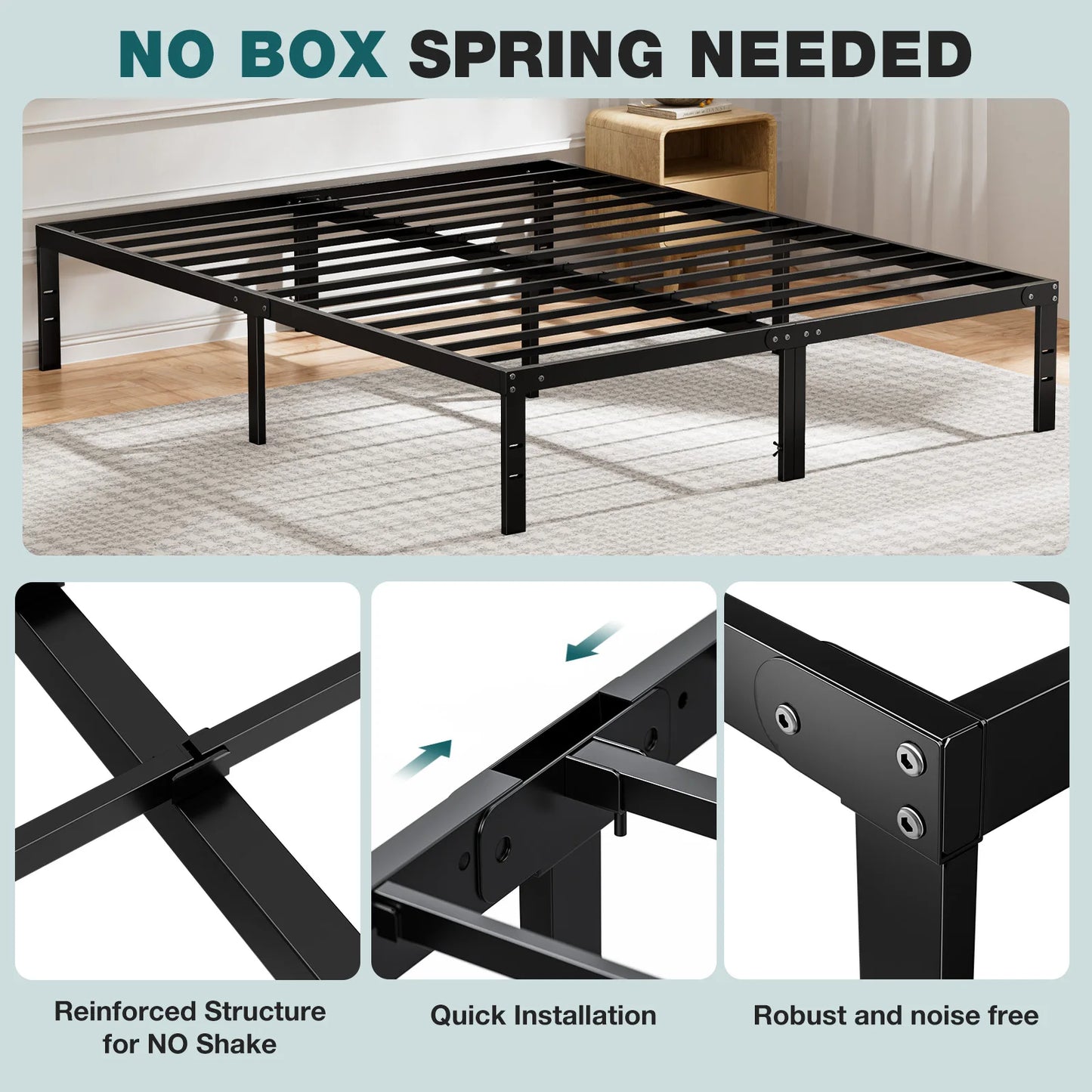 Twin Full Queen King Size Bed Frame Metal Platform Bedroom Frames with Storage