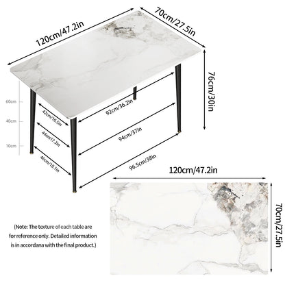 High Gloss 4-6 Seat Rectangular Marble Dining Table for Kitchen Island Restaurant Lunch Dinner Table Metal Frame