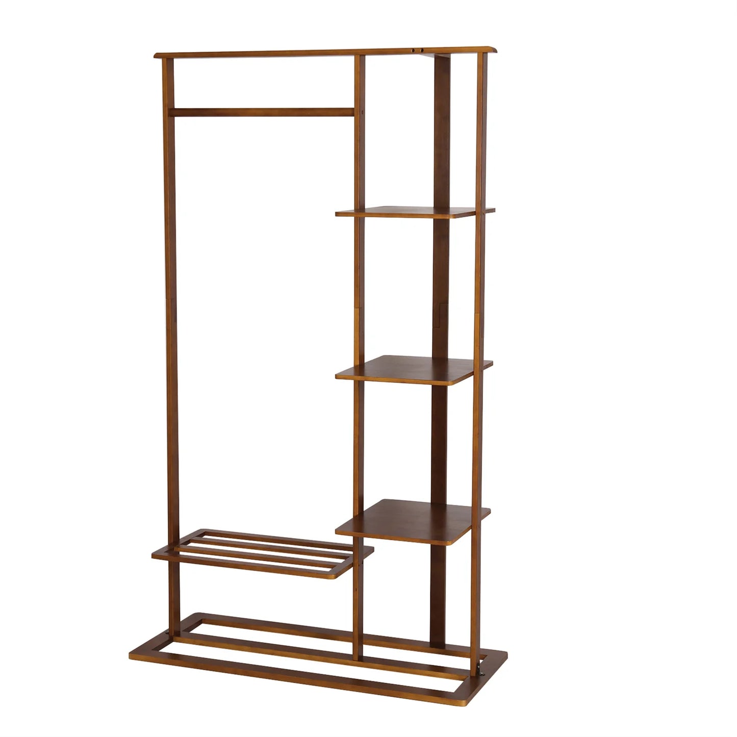 3-in-1 Bamboo Coat Rack with Shelves & Shoe Bench