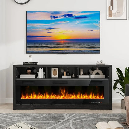 Fireplace TV Stands with Open Storage Shelve