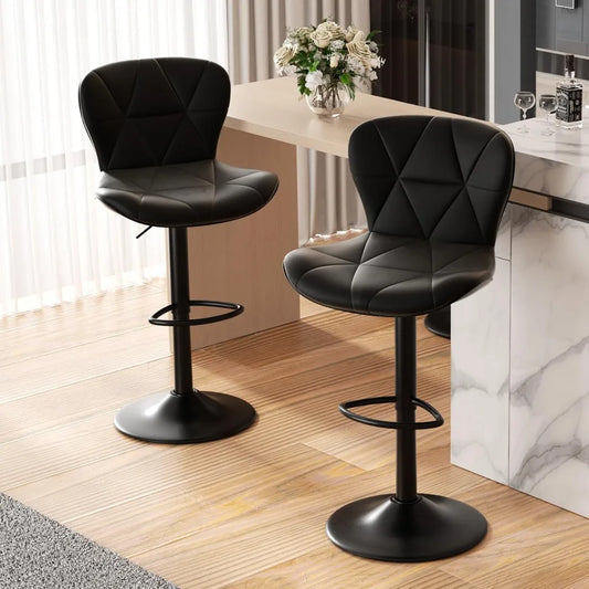 Modern Bar Stools Set of 2, Adjustable Faux Leather Upholstered