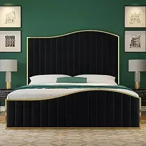 King & Queen Size Bed Frame Velvet Upholstered Platform Bed